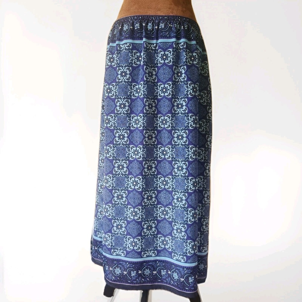 Vintage 90s Midi Skirt Blue Geometric Floral Print Size 16 Lightweight‎ - Picture 2 of 8